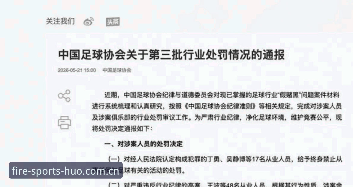 足坛禁足风暴：17人终身禁赛 vs 31人5年禁赛，火博体育平台全面解读中国足协第三批处罚名单